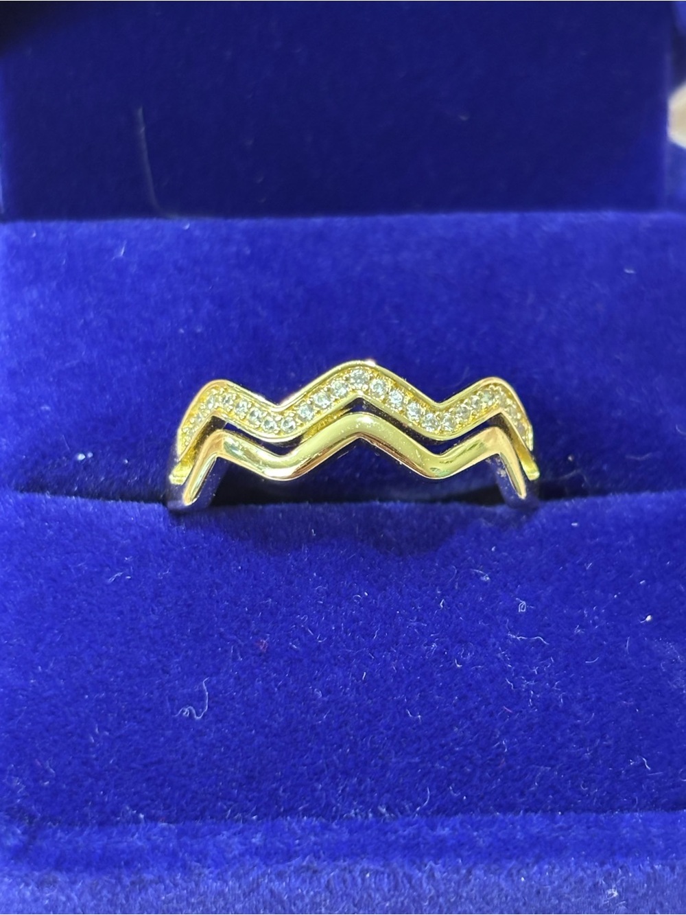 18kt Gold filled Chevron Double Band Ring with Pavé Crystals - Women's Jewelry